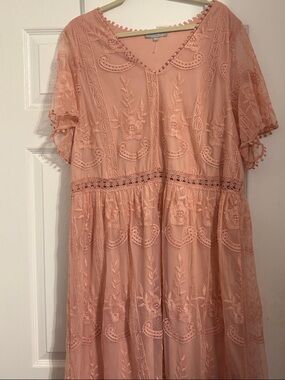 Embroidered Midi Dress in Peach Blush size 3X PtP 26 inches